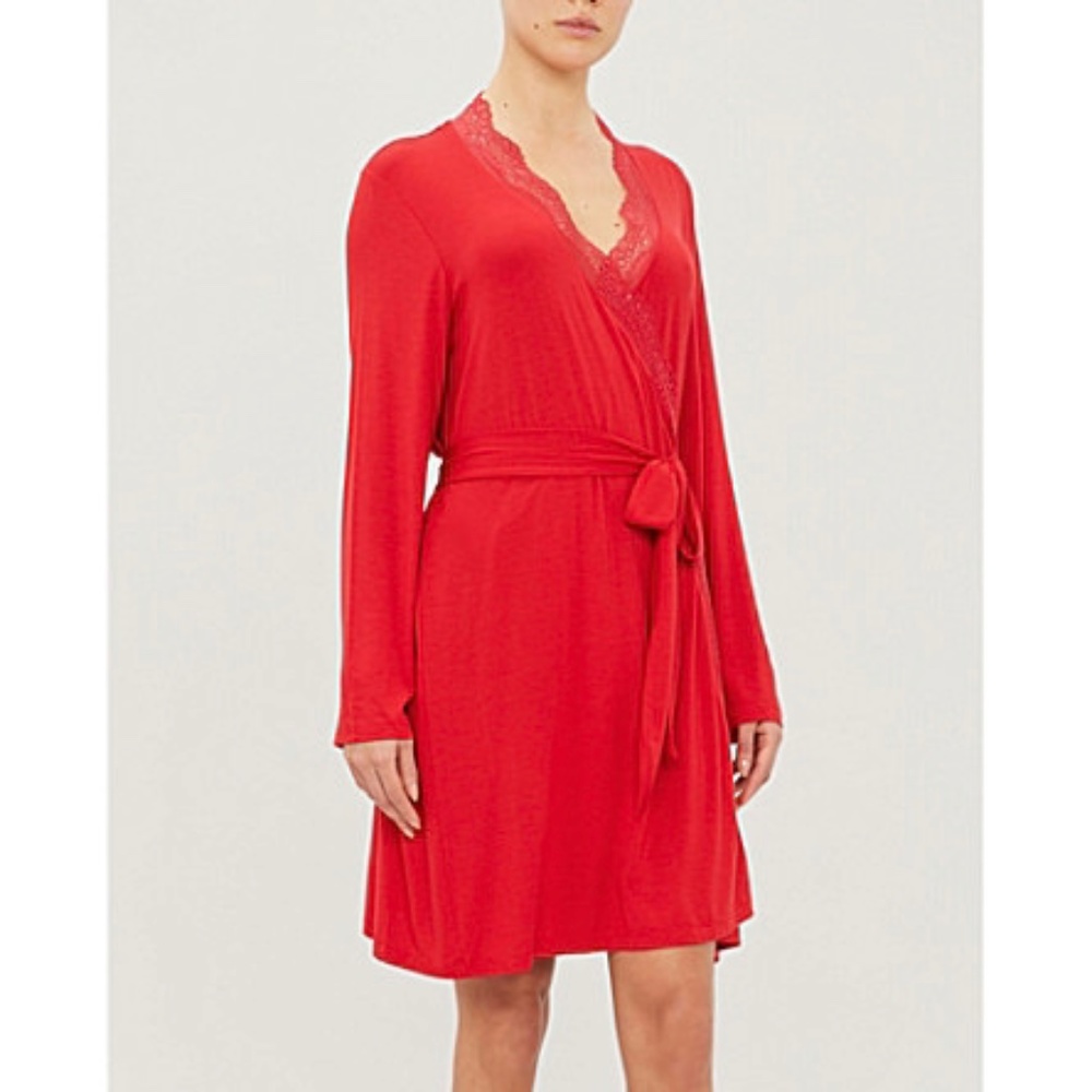 Eberjey Myla Classic Lace Trim Robe in Red Small